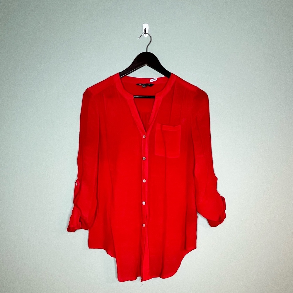 Women’s red small light weight button up blouse Zac & Rachel